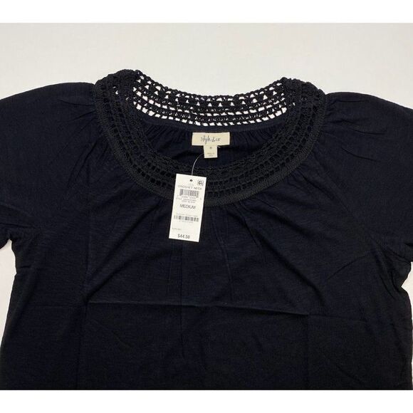 Style & Co Black Crochet Neck T‎ Shirt Sz Medium NEW - Picture 5 of 6